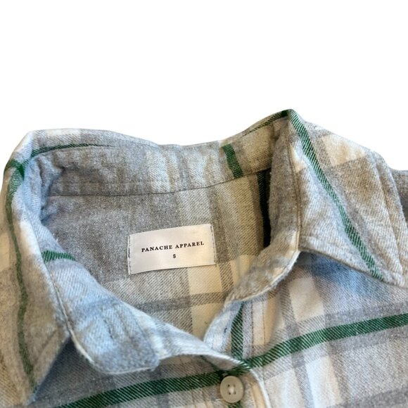 Panache Apparel Grey Plaid Button-Down Shirt Top Oversized Size Small Women's - Picture 7 of 13